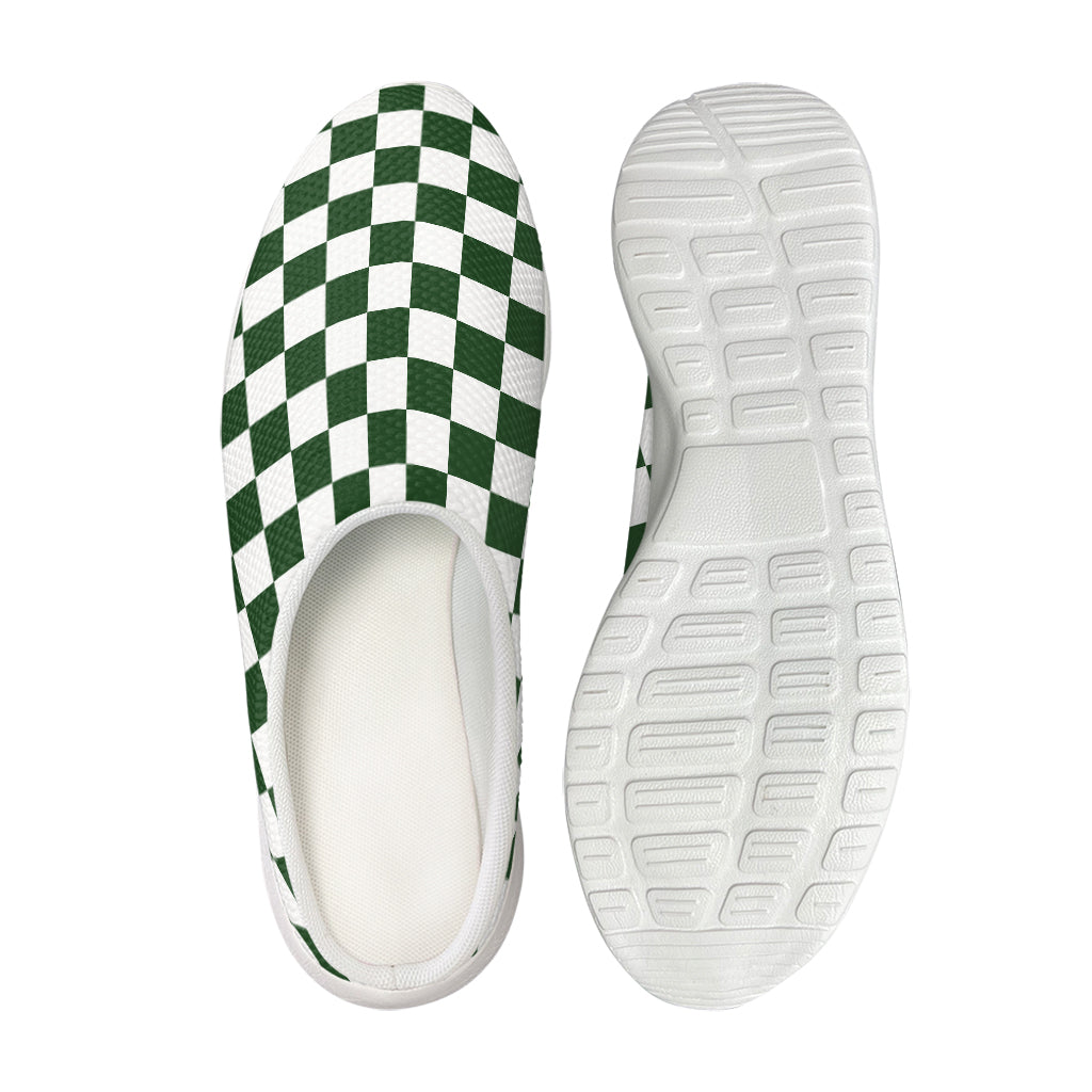 Forest Green And White Checkered Print Mesh Casual Shoes