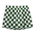 Forest Green And White Checkered Print Mesh Shorts