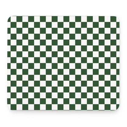 Forest Green And White Checkered Print Mouse Pad