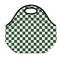 Forest Green And White Checkered Print Neoprene Lunch Bag
