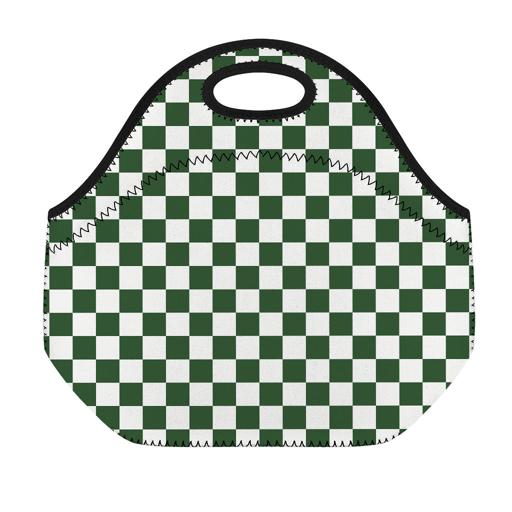 Forest Green And White Checkered Print Neoprene Lunch Bag
