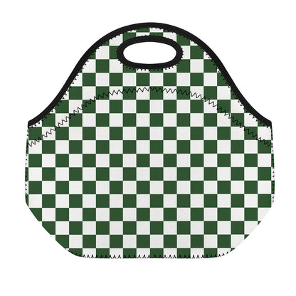 Forest Green And White Checkered Print Neoprene Lunch Bag