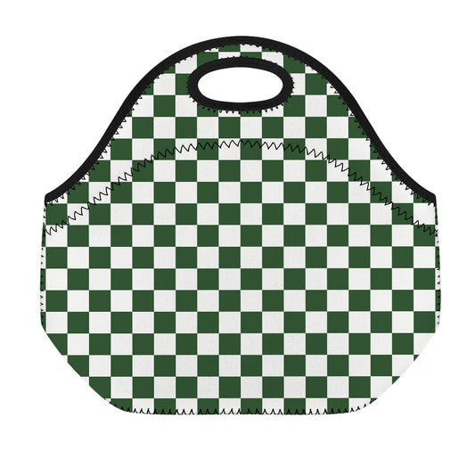Forest Green And White Checkered Print Neoprene Lunch Bag