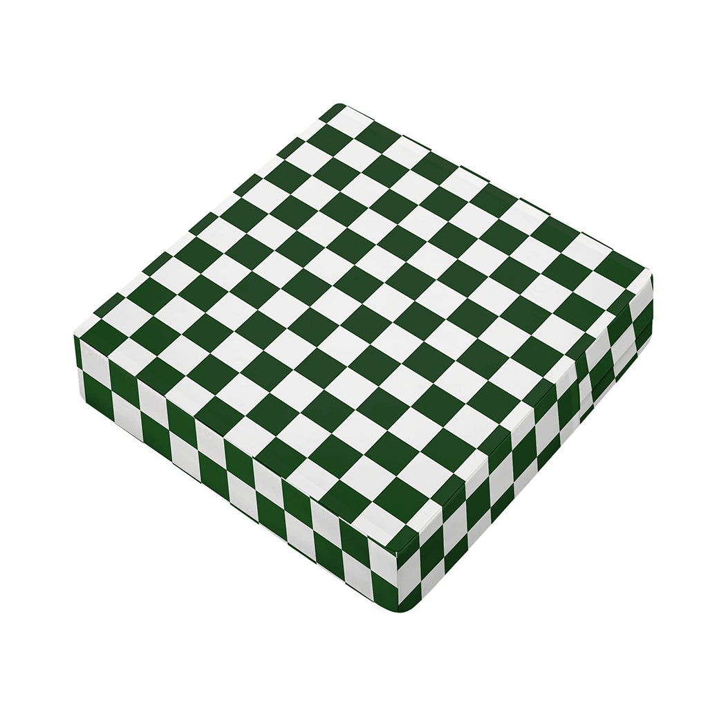 Forest Green And White Checkered Print Outdoor Seat Cushion Cover