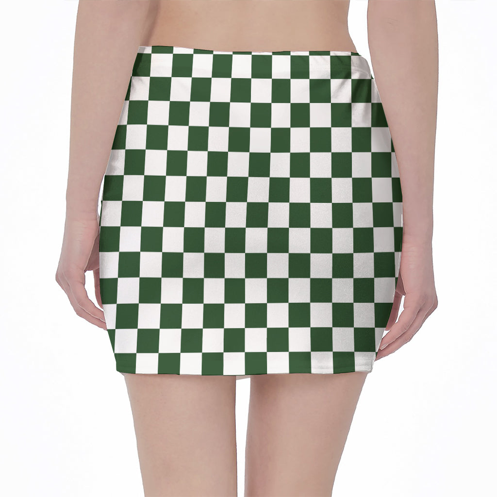 Forest Green And White Checkered Print Pencil Mini Skirt