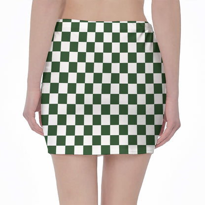 Forest Green And White Checkered Print Pencil Mini Skirt