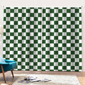 Forest Green And White Checkered Print Pencil Pleat Curtains
