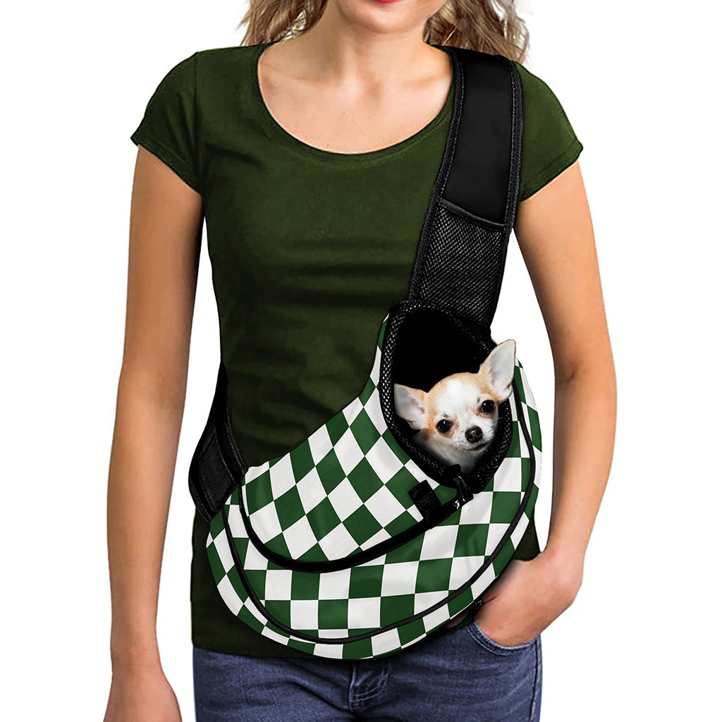 Forest Green And White Checkered Print Pet Sling Carrier