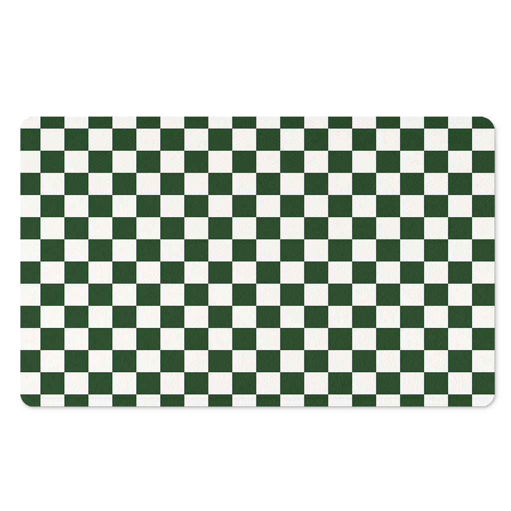 Forest Green And White Checkered Print Polyester Doormat
