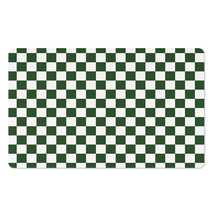 Forest Green And White Checkered Print Polyester Doormat