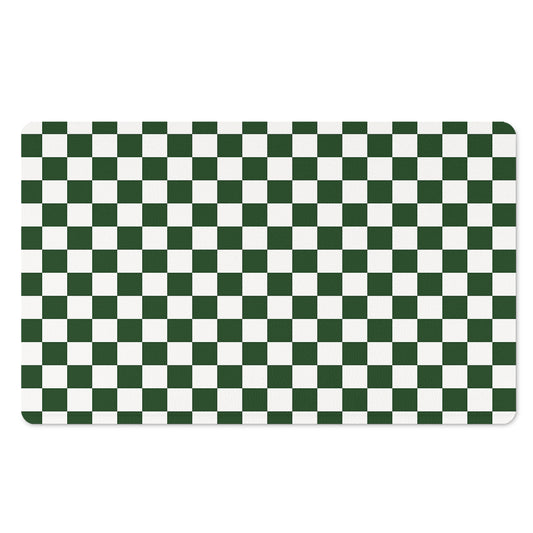Forest Green And White Checkered Print Polyester Doormat