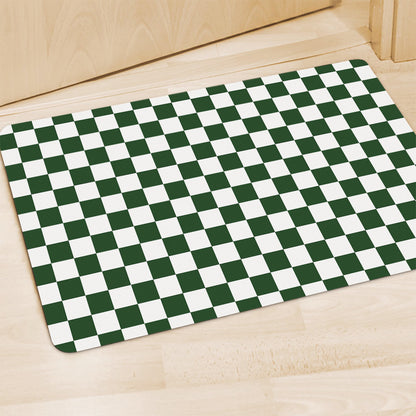 Forest Green And White Checkered Print Polyester Doormat