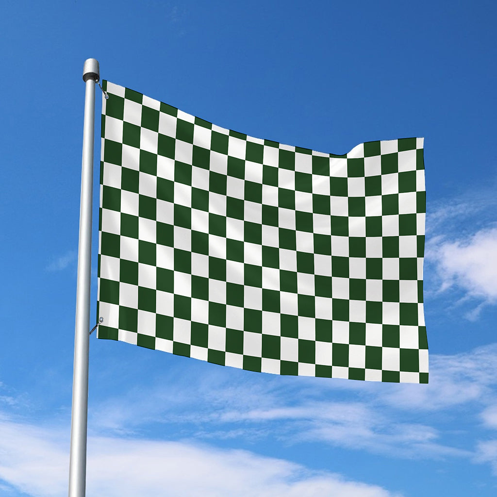 Forest Green And White Checkered Print Polyester Flag