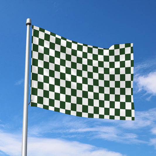 Forest Green And White Checkered Print Polyester Flag