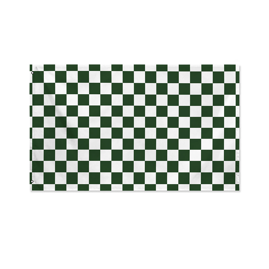 Forest Green And White Checkered Print Polyester Flag
