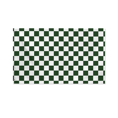 Forest Green And White Checkered Print Polyester Flag