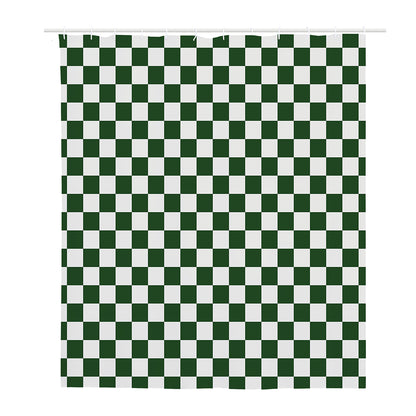 Forest Green And White Checkered Print Polyester Shower Curtain