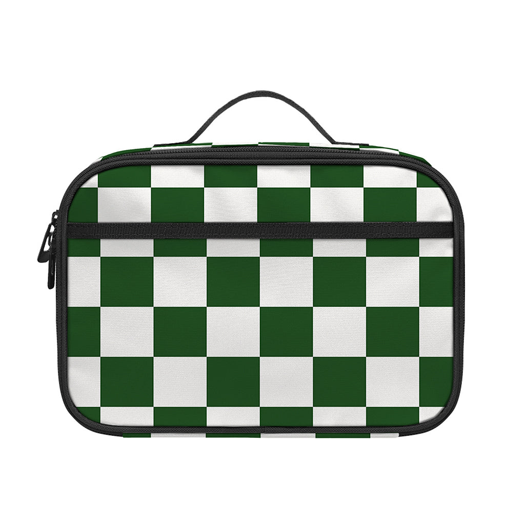 Forest Green And White Checkered Print Portable Lunch Bag