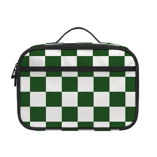 Forest Green And White Checkered Print Portable Lunch Bag