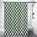 Forest Green And White Checkered Print Premium Shower Curtain