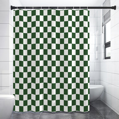 Forest Green And White Checkered Print Premium Shower Curtain