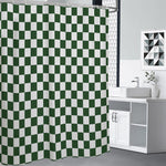 Forest Green And White Checkered Print Premium Shower Curtain