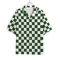 Forest Green And White Checkered Print Rayon Hawaiian Shirt