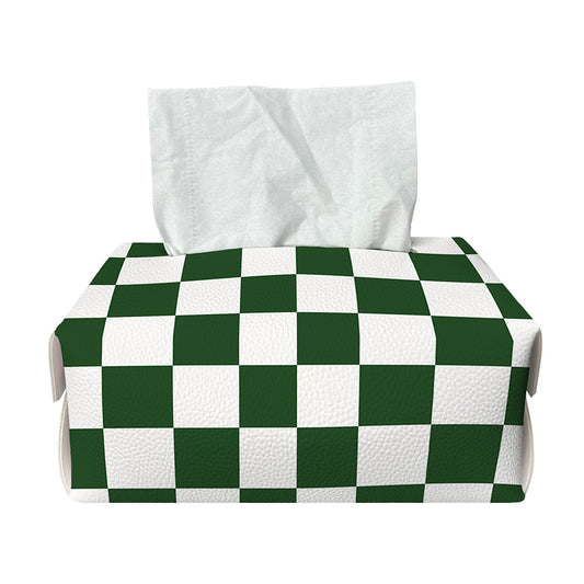 Forest Green And White Checkered Print Rectangle Tissue Box Cover