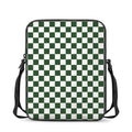 Forest Green And White Checkered Print Rectangular Crossbody Bag
