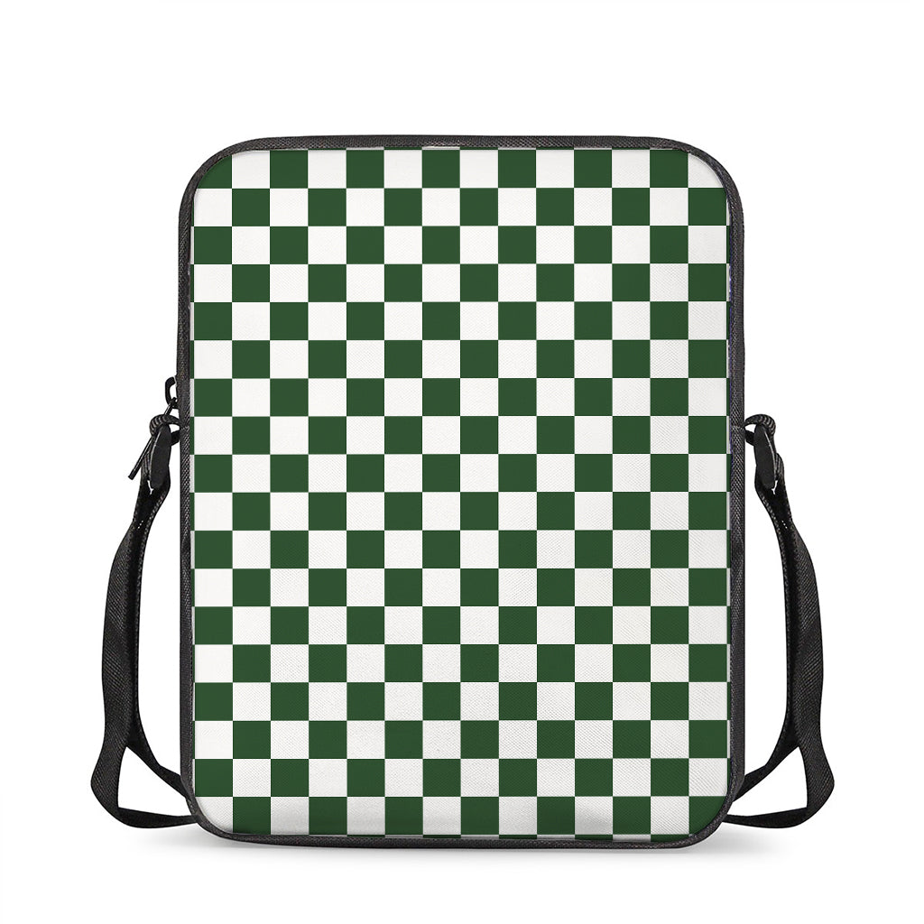 Forest Green And White Checkered Print Rectangular Crossbody Bag