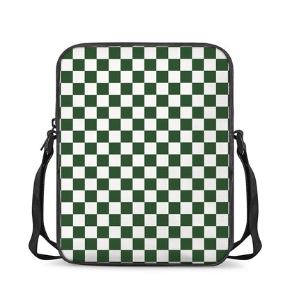 Forest Green And White Checkered Print Rectangular Crossbody Bag