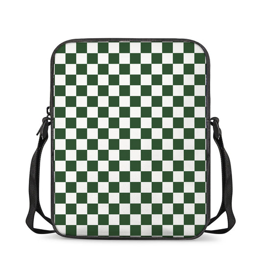 Forest Green And White Checkered Print Rectangular Crossbody Bag
