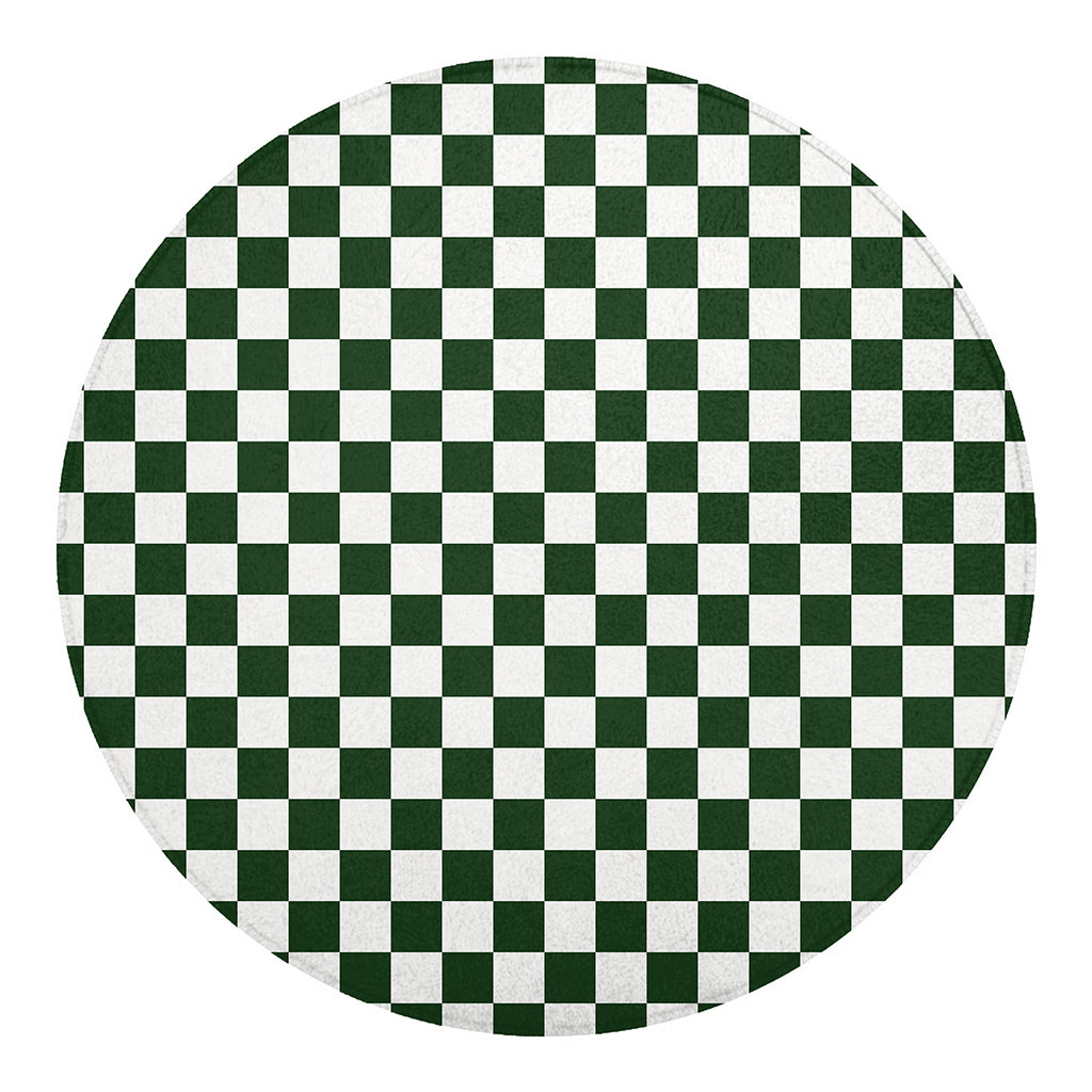 Forest Green And White Checkered Print Round Blanket