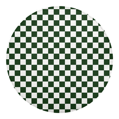 Forest Green And White Checkered Print Round Blanket