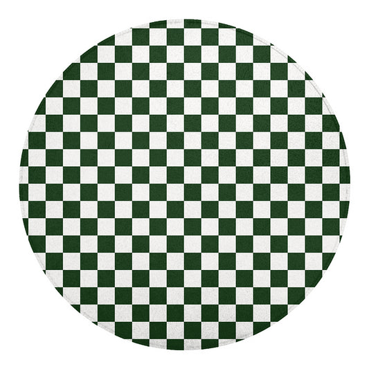 Forest Green And White Checkered Print Round Blanket