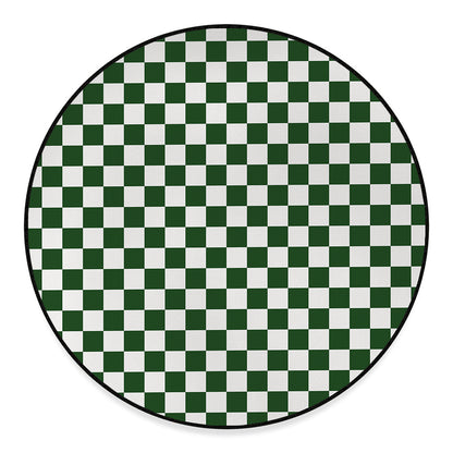 Forest Green And White Checkered Print Round Floor Mat