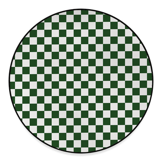 Forest Green And White Checkered Print Round Floor Mat