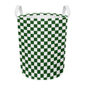 Forest Green And White Checkered Print Round Laundry Basket