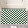 Forest Green And White Checkered Print Rubber Doormat