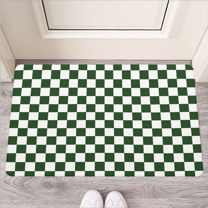 Forest Green And White Checkered Print Rubber Doormat