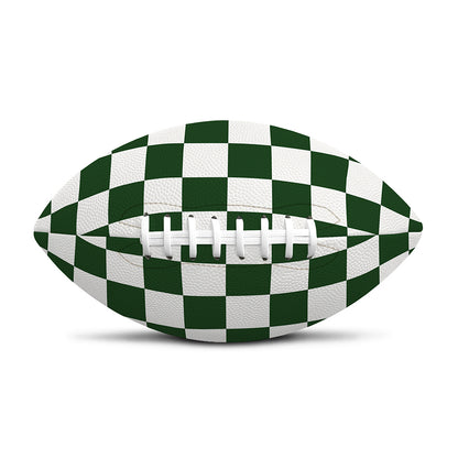 Forest Green And White Checkered Print Rugby Ball