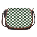 Forest Green And White Checkered Print Saddle Bag