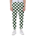 Forest Green And White Checkered Print Joggers