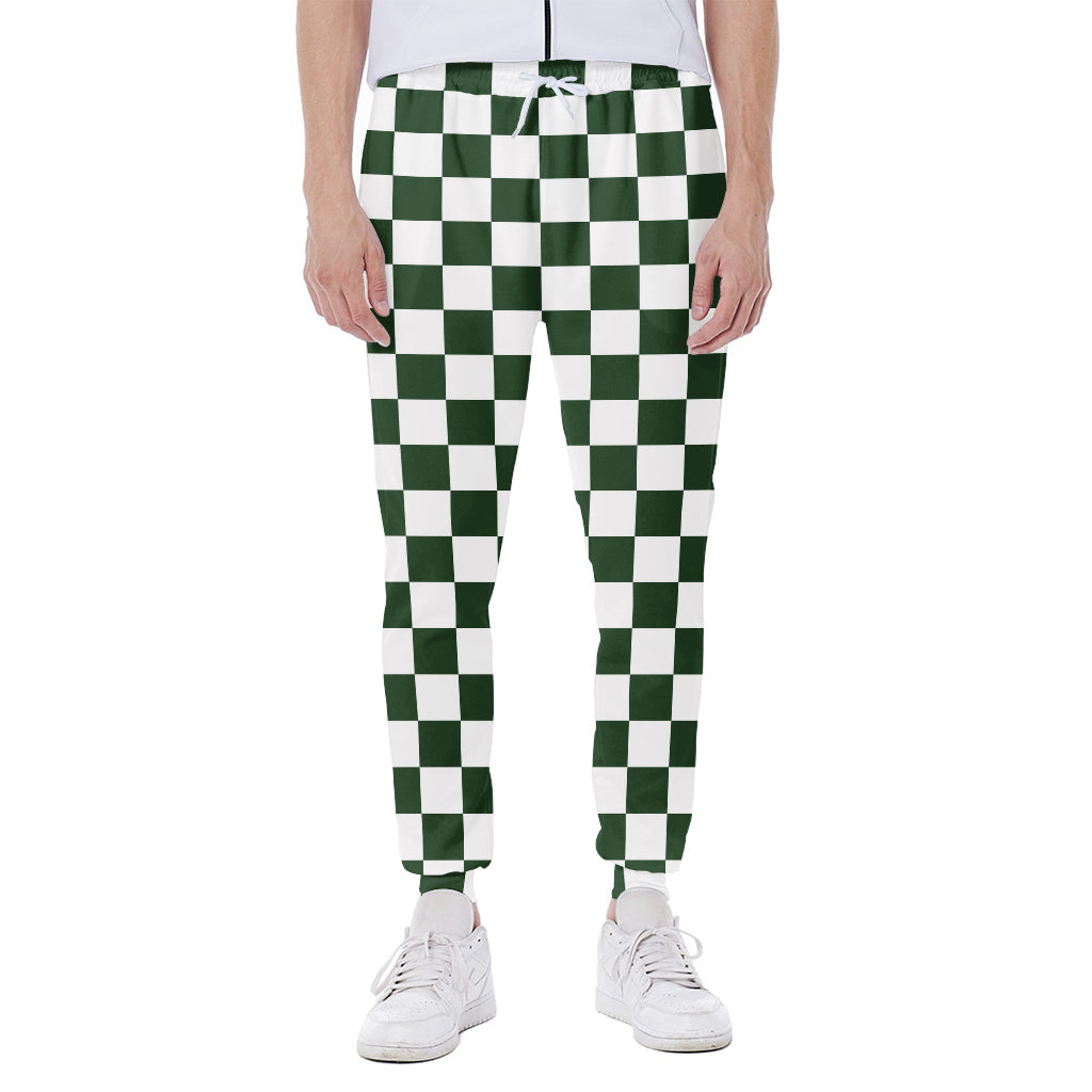Forest Green And White Checkered Print Scuba Joggers
