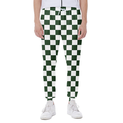 Forest Green And White Checkered Print Scuba Joggers