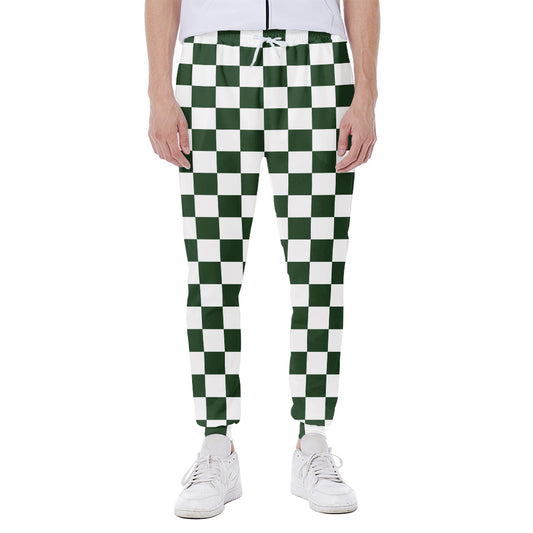 Forest Green And White Checkered Print Scuba Joggers