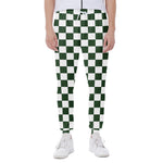 Forest Green And White Checkered Print Scuba Joggers