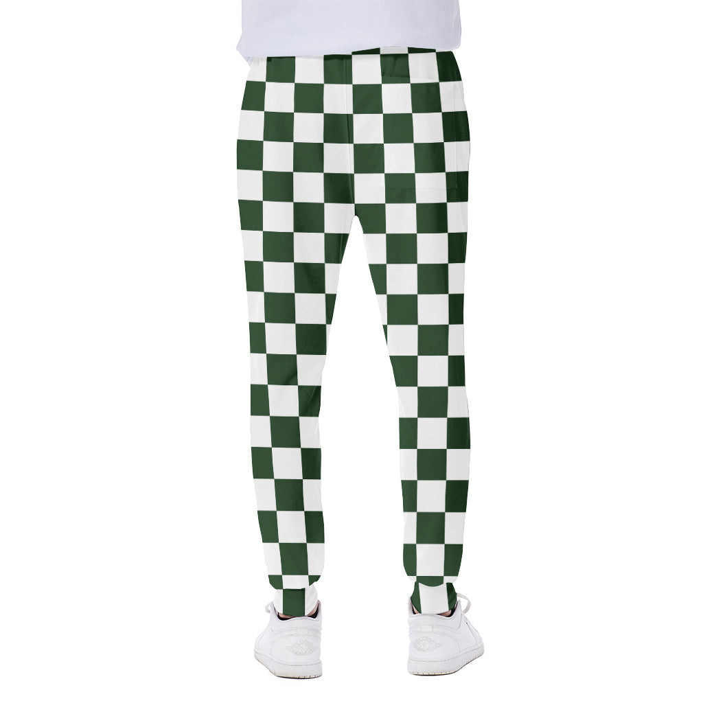 Forest Green And White Checkered Print Scuba Joggers