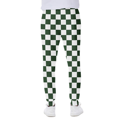 Forest Green And White Checkered Print Scuba Joggers