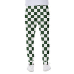 Forest Green And White Checkered Print Scuba Joggers
